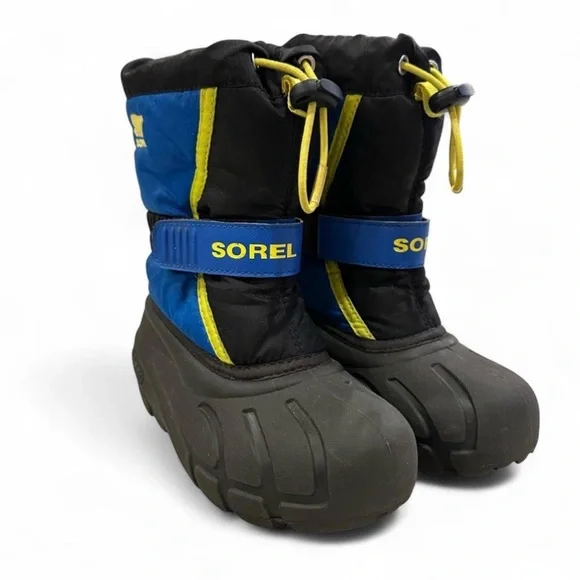 Sorel Flurry Snow Winter Boots Youth Size 12 in Blue & Black w/ Felt Lining GUC - Picture 2 of 11
